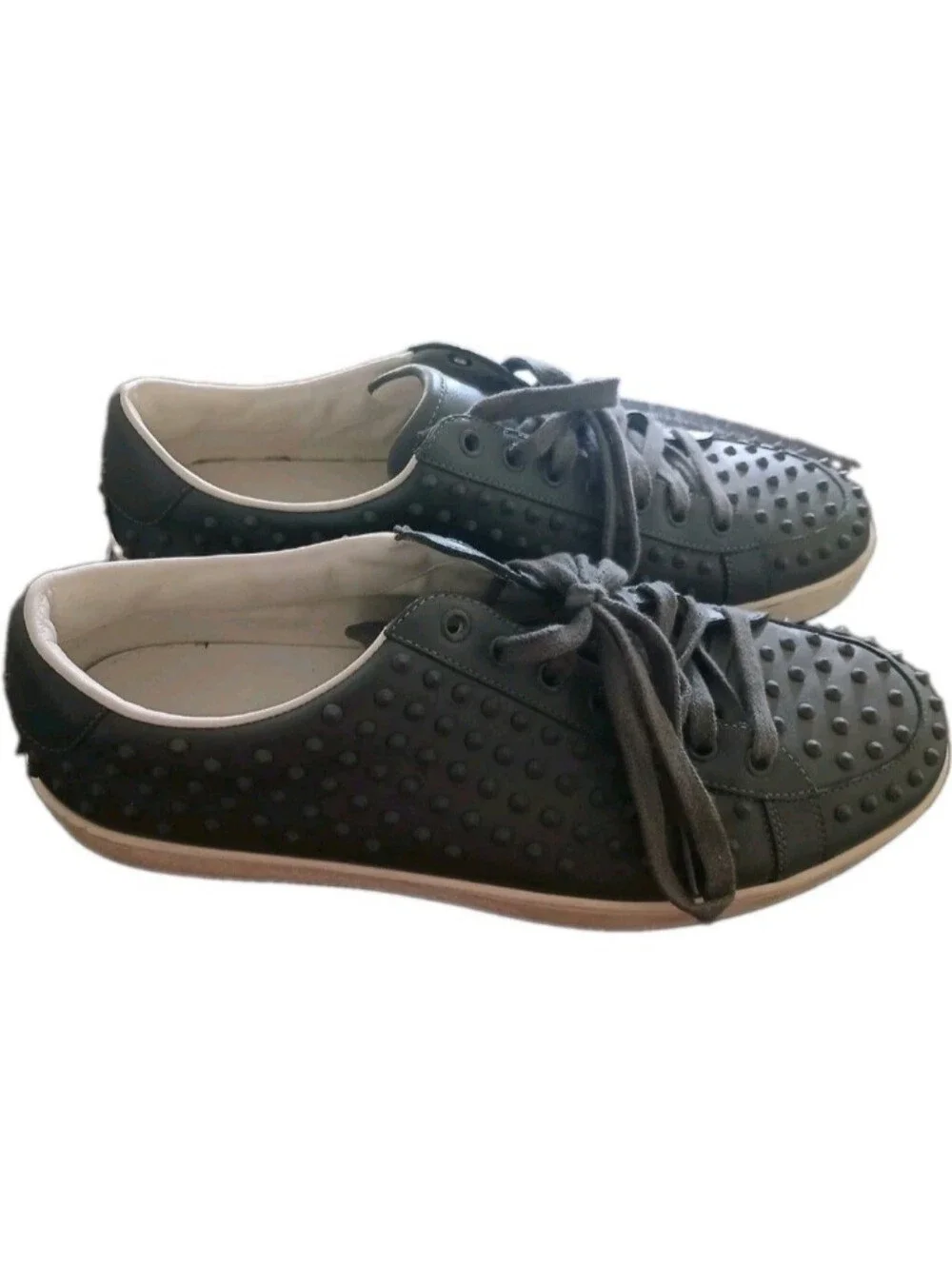 Gucci Men's Gray Spiked Low Top Leather Sneakers Size:10